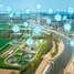 图中带图标的水处理厂、河流、城市表示已此处已运用数字化技术